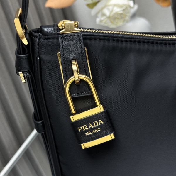 Pra*a aimée large re-nylon shoulder bag with padlock